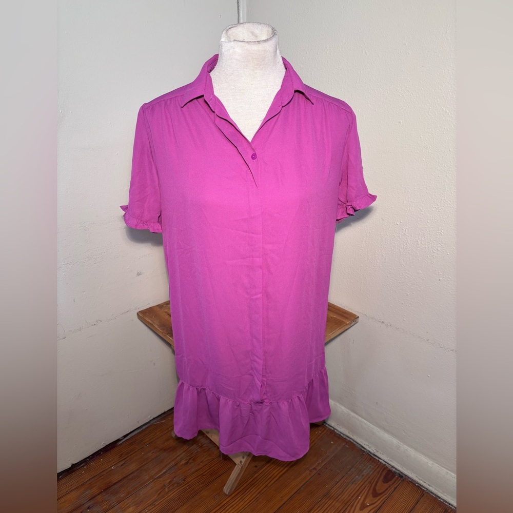 Valija Button Front Chiffon Ruffle Dress